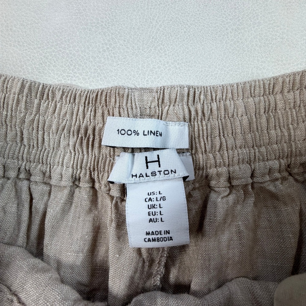 Halston Womens Large Oatmeal Beige 100% Linen Wide Leg Crop Size L - Picture 2 of 15